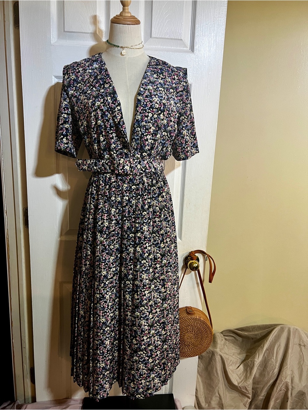 Vtg Stuart Alan Petites Wms‎ Floral Pleated Belted Retro Secretary’s Dress 12